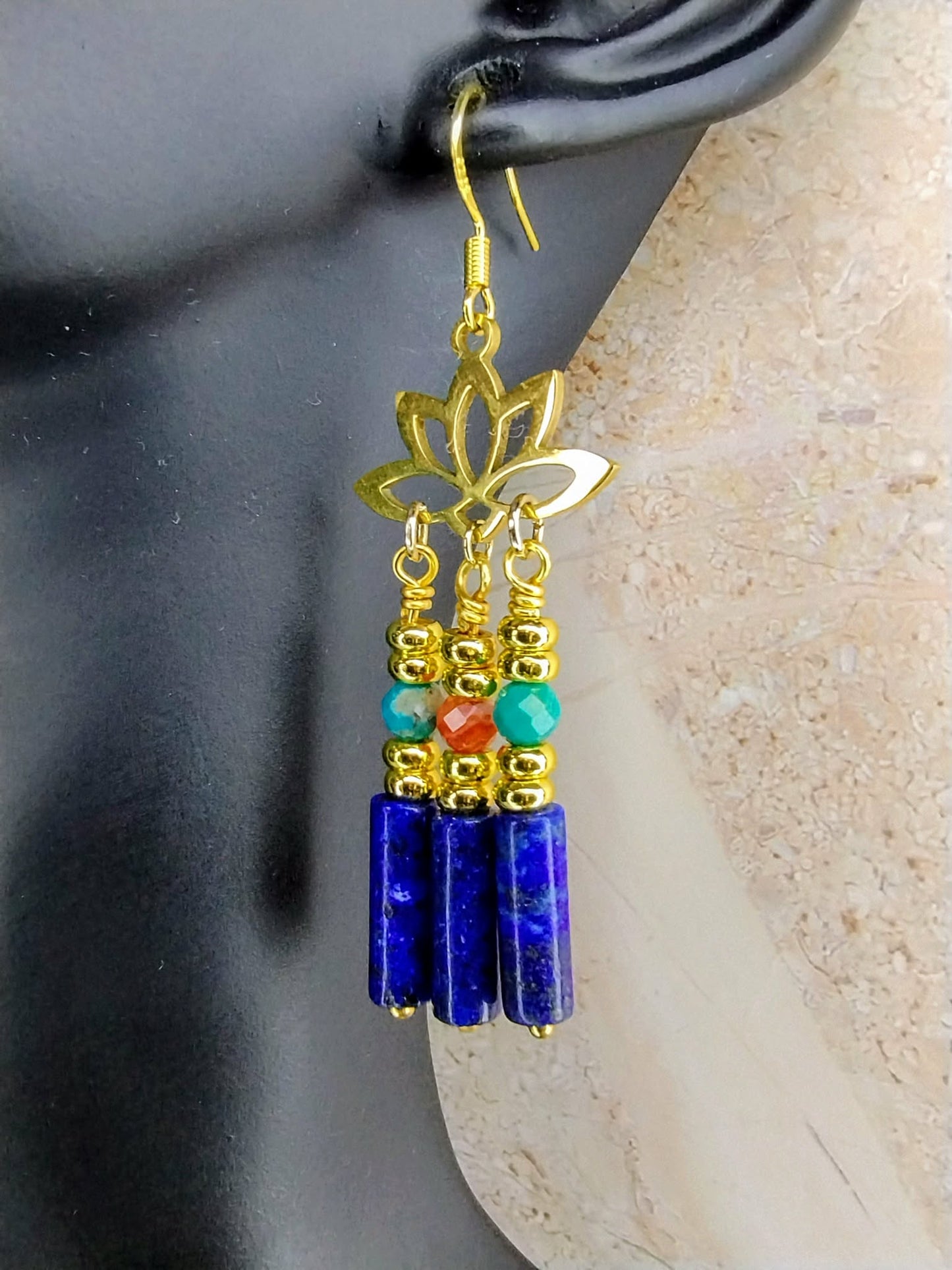 Lapis Lotus Chandelier Earrings