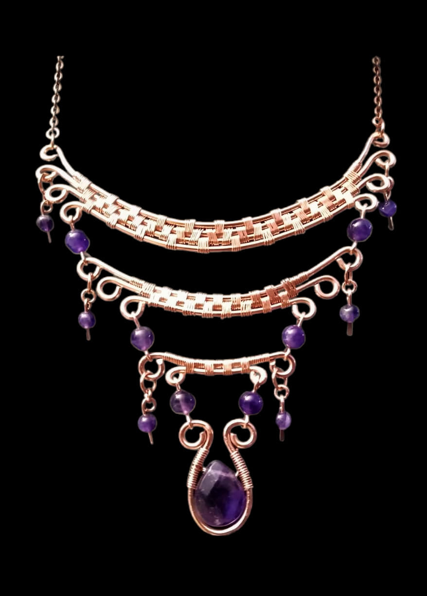 Woven Copper and Amethyst Necklace