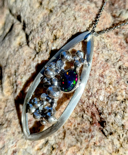 Sterling Silver & Black Opal Pendant Necklace
