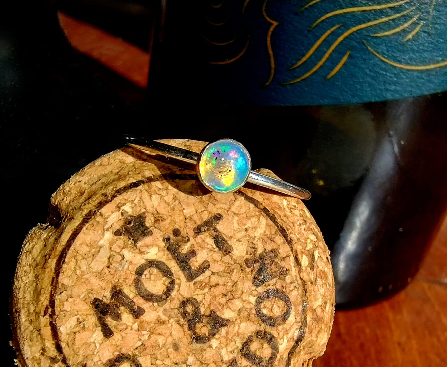 Sterling Silver & Natural Opal Stacking Ring