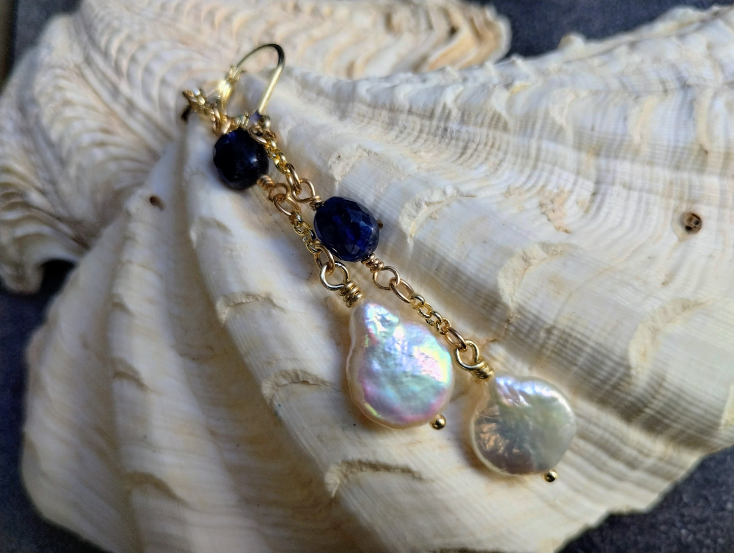 Sapphire & Pearl Cascade Earrings – 14kt Gold-Filled
