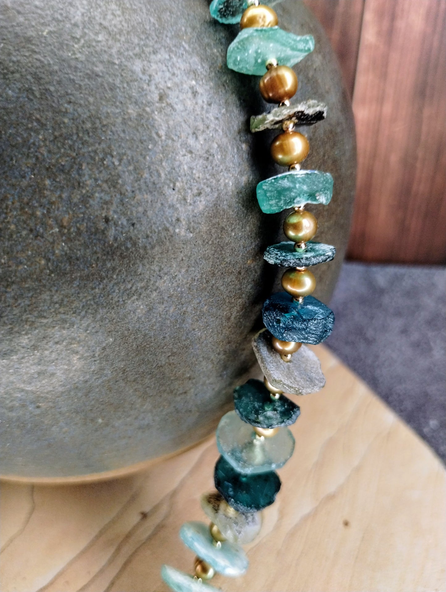 Roman Glass and Golden Pearl Necklace