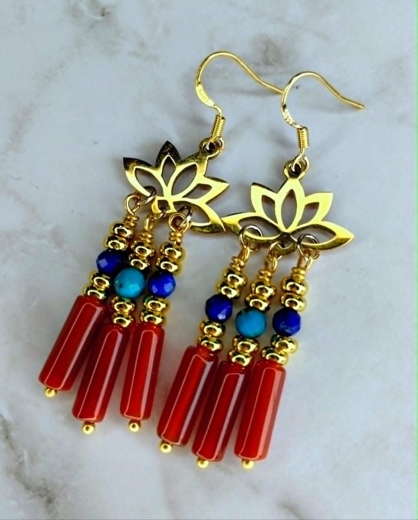 Carnelian Lotus Chandelier Earrings