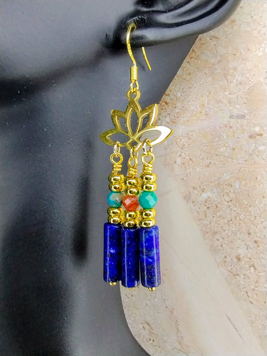 Lapis Lotus Chandelier Earrings