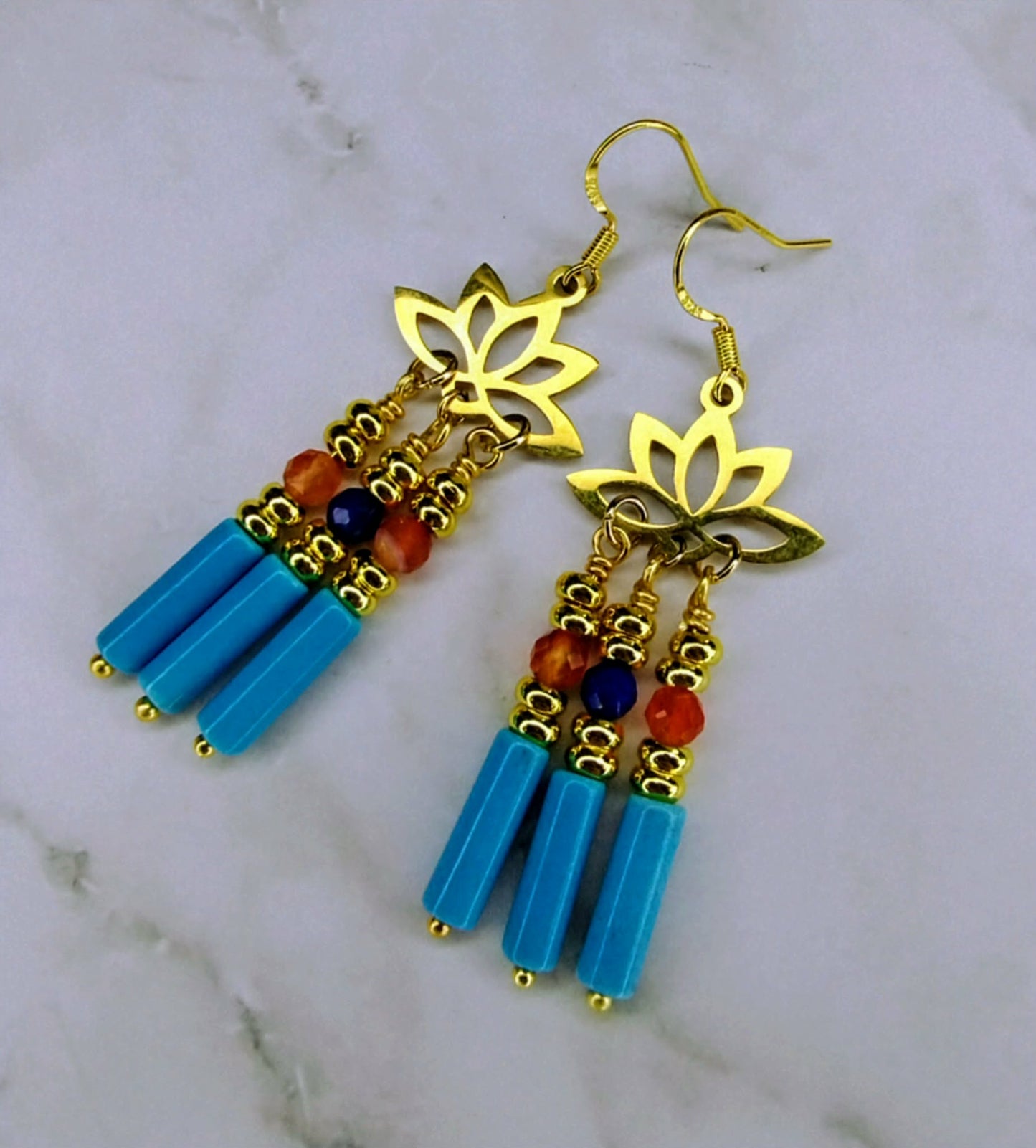Turquoise Lotus Chandelier Earrings