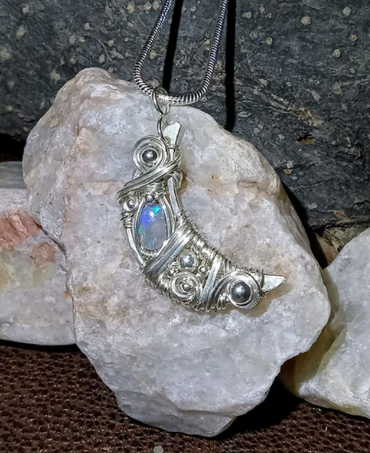 Opal and Sterling Silver Pendant Necklace