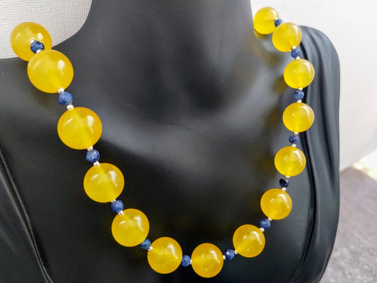 Yellow Jade & Blue Kyanite Necklace