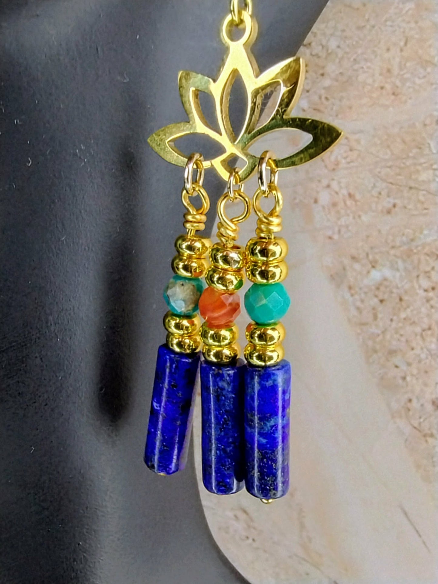 Lapis Lotus Chandelier Earrings