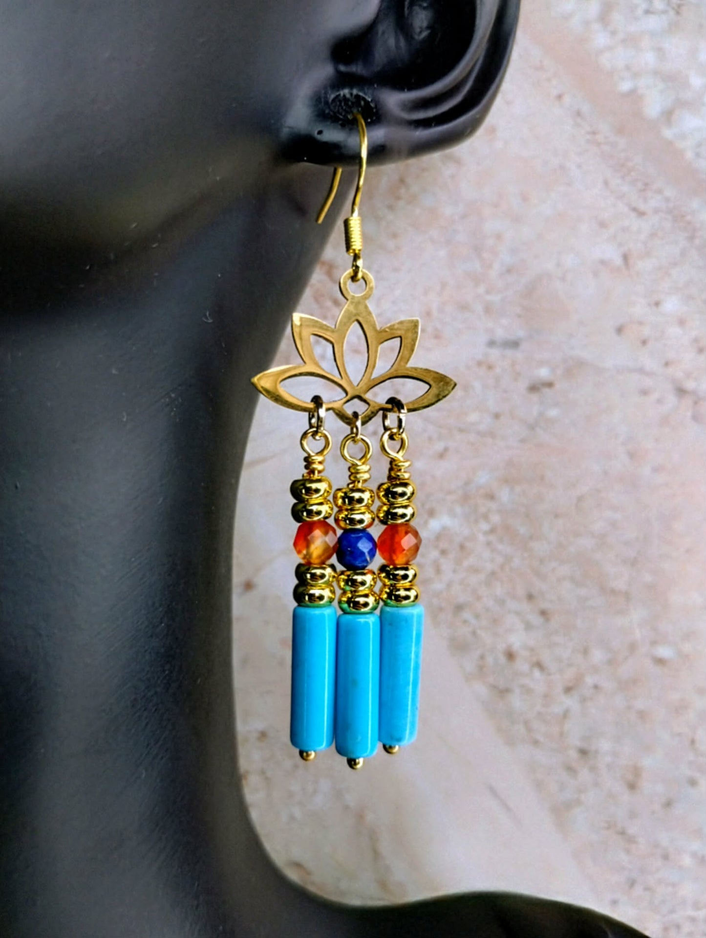 Turquoise Lotus Chandelier Earrings