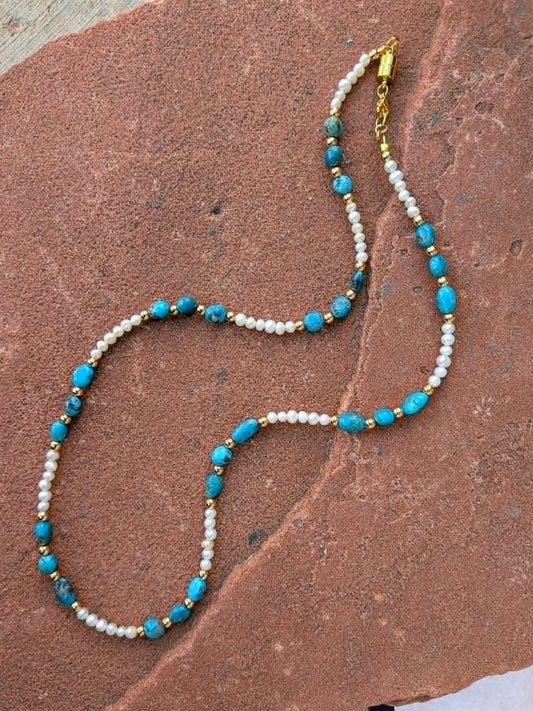 Desert Sky Turquoise and Pearl Necklace