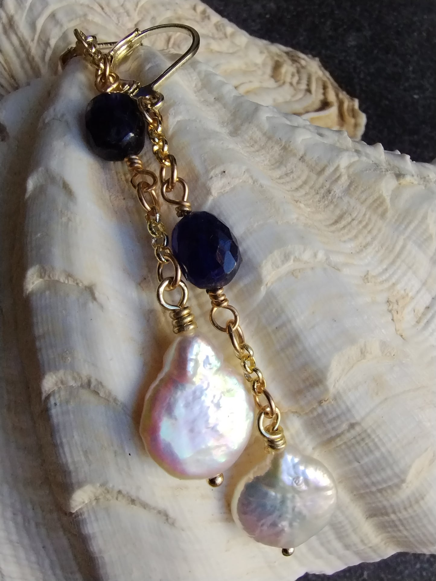 Sapphire & Pearl Cascade Earrings – 14kt Gold-Filled