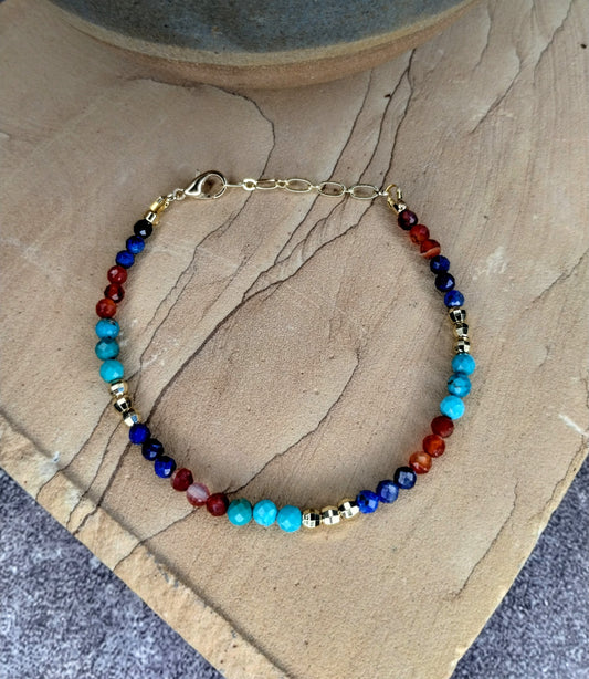 Lapis, Turquoise & Carnelian Mosaic Bracelet