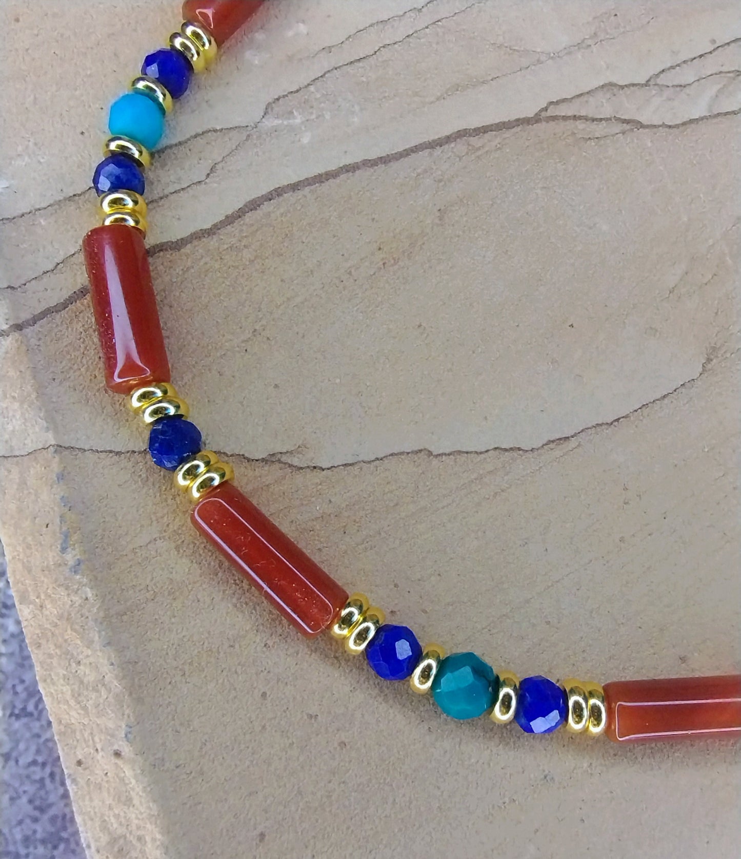 Carnelian Cylinder & Lapis Bracelet