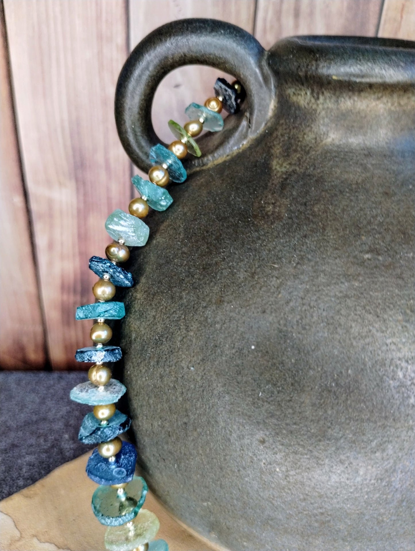 Roman Glass and Golden Pearl Necklace