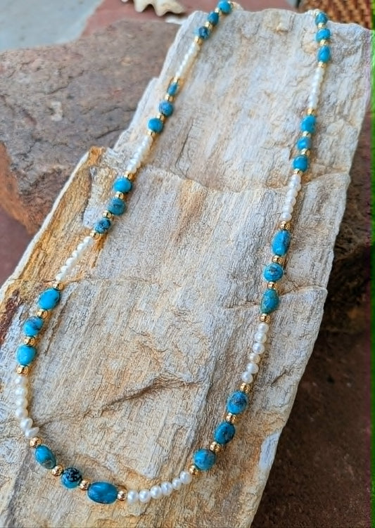 Desert Sky Turquoise and Pearl Necklace