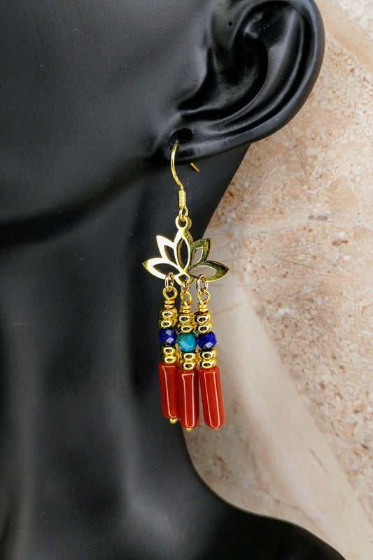 Carnelian Lotus Chandelier Earrings