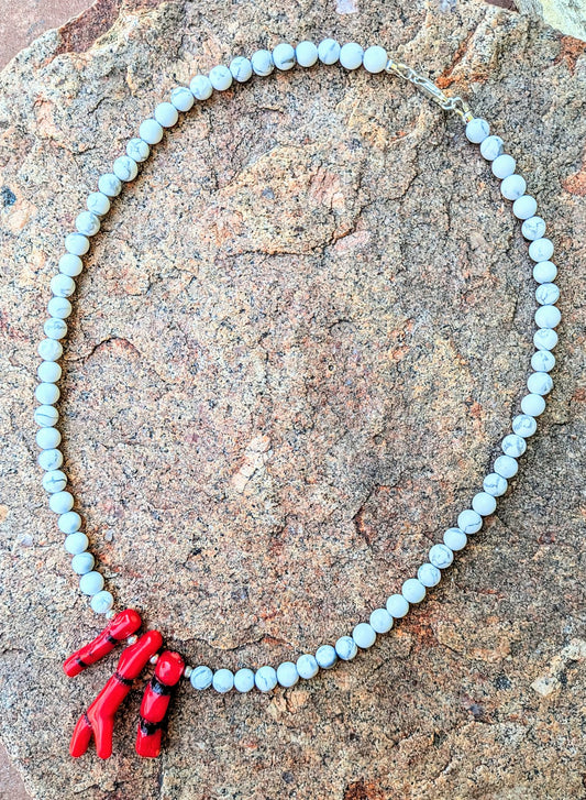 Howlite & Bamboo Coral Necklace
