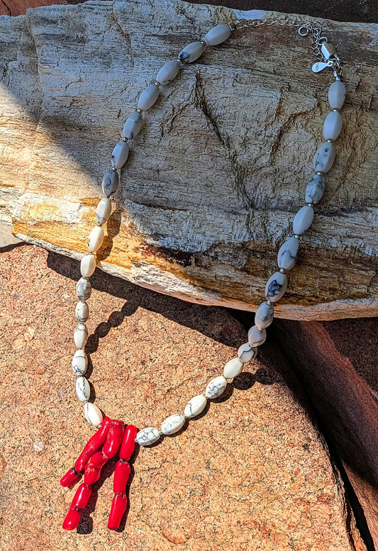 Howlite & Bamboo Coral Necklace